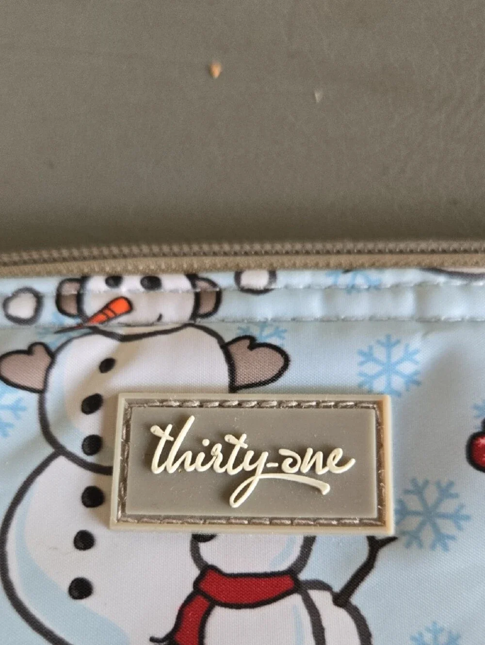 thirty-one Light Blue Snowman Print Thermal Bag with Taupe Logo Patch
